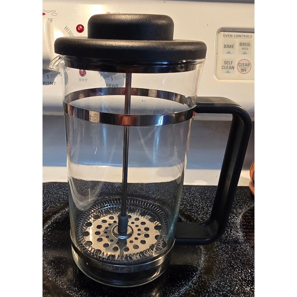 Bodum French Press Coffee Maker Glass Carafe Black Lid Stainless Steel 34oz 9in